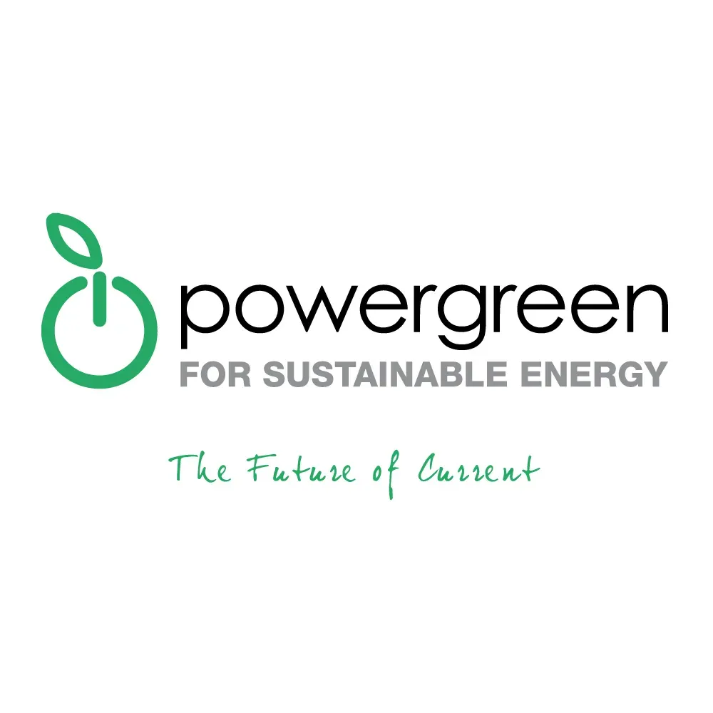 A logo for powergreen for sustainable energy , the future of current.