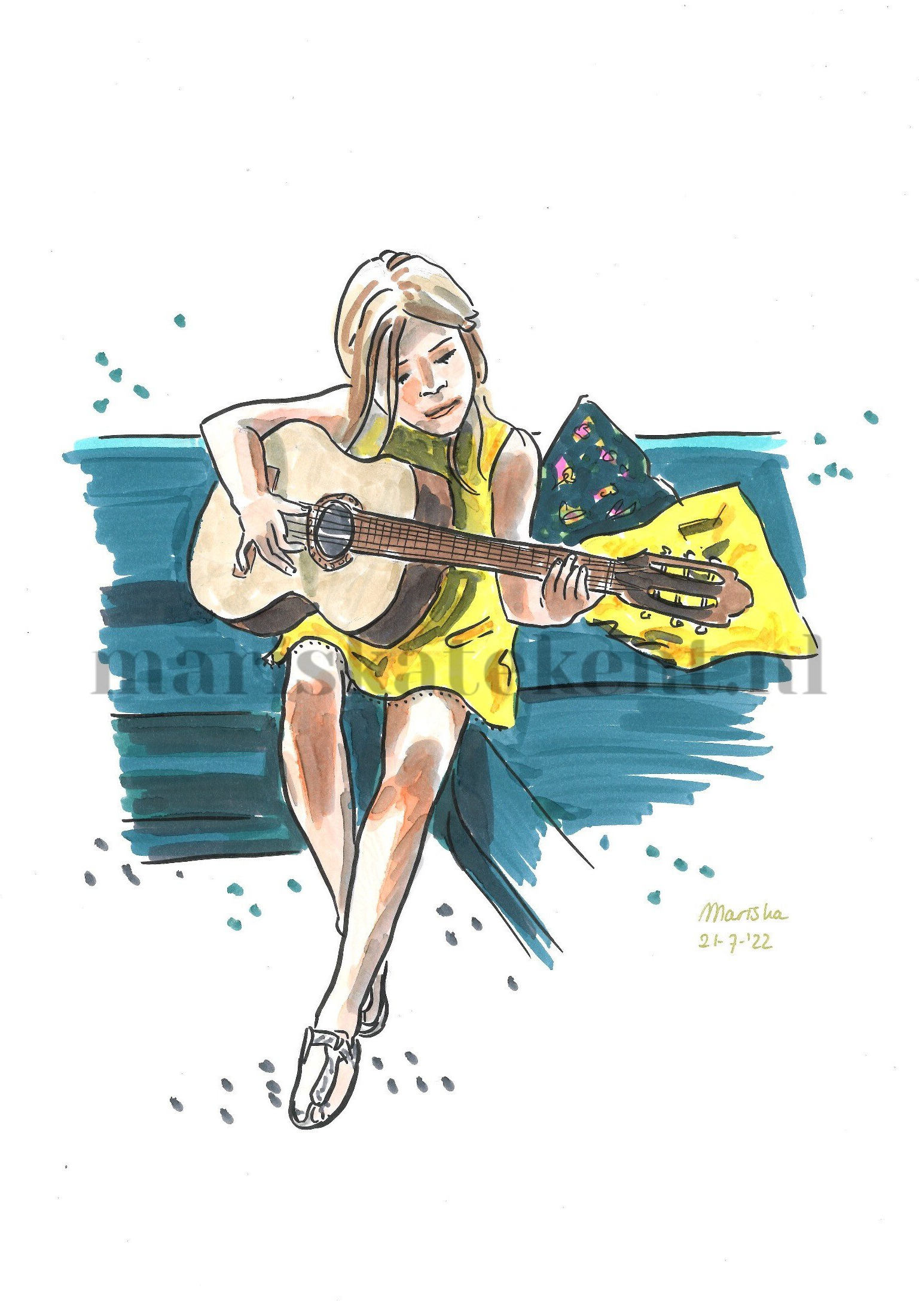 Mariska tekent tekening meisje met gitaar Bobbie