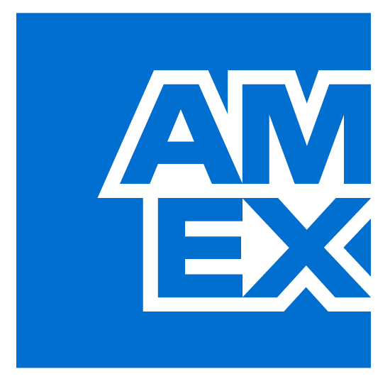 American Express logo in blue square with white lettering.