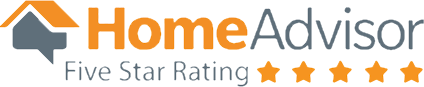 HomeAdvisor logo with a house icon, text, and five stars.
