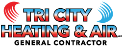 Logo for Tri City Heating & Air, with text in gradient colors and two stylized swooshes. 