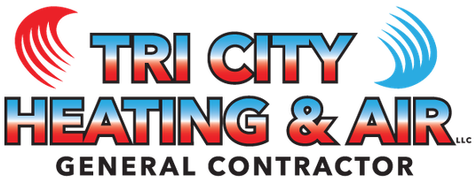 Logo for Tri City Heating & Air: Text over stylized heating/cooling symbols, 