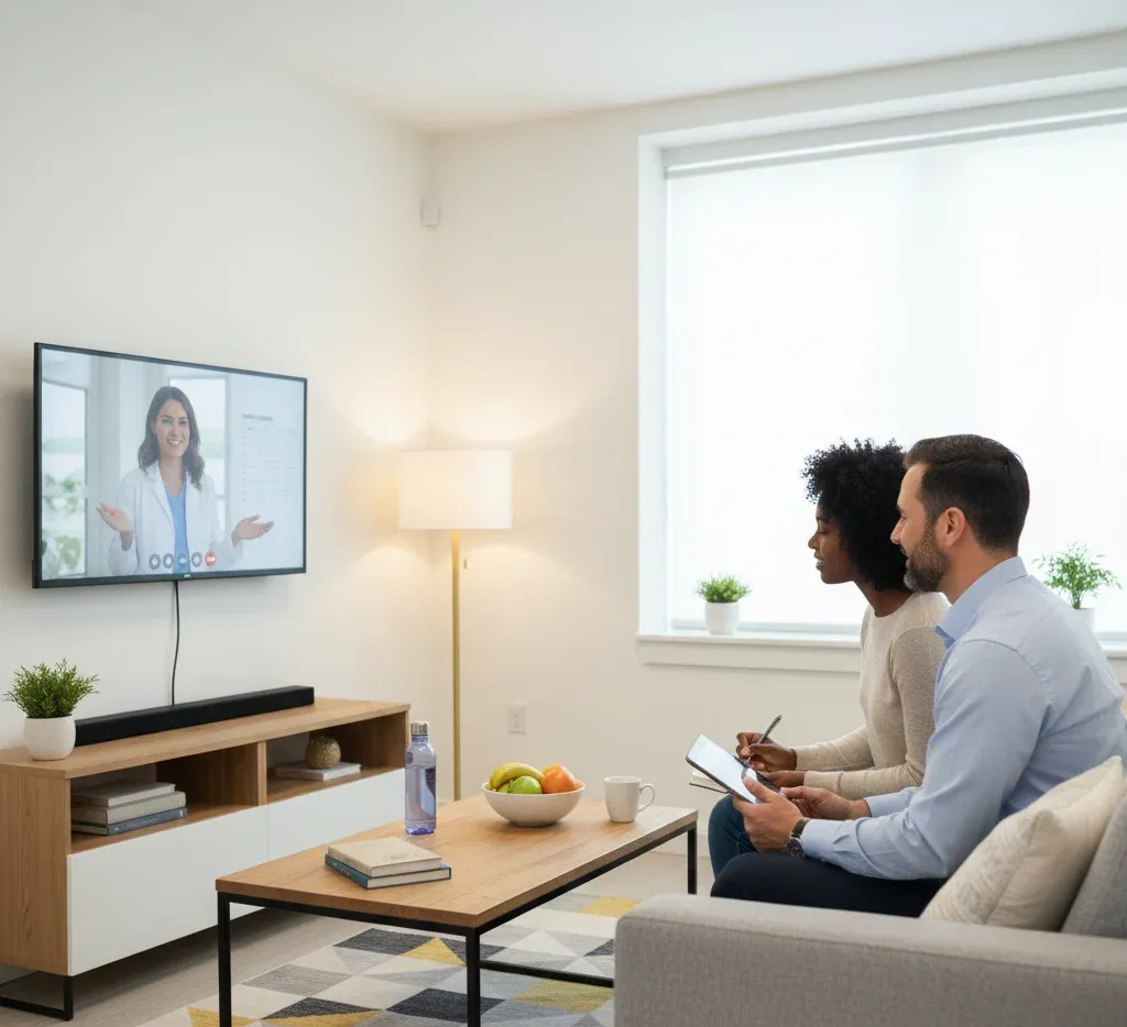 a couple from Pearland, TX having an online nutrition counseling