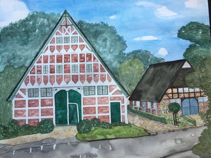 Aquarell Fachwerkhäuser in Bliedersdorf