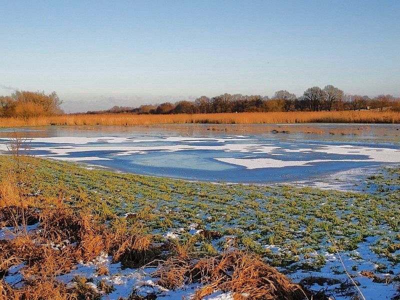 Überschwemmte Wiesen im Winter bei Bliedersdorf