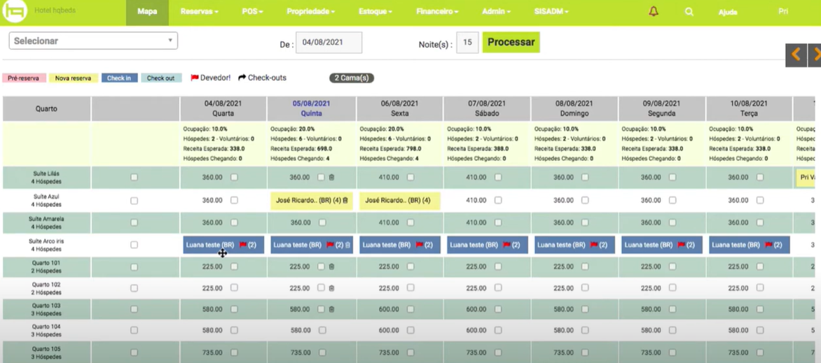 Mapas de reservas da HQBeds - HQRooms