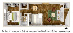 One bedroom floorplan, 3D, with link to larger photo