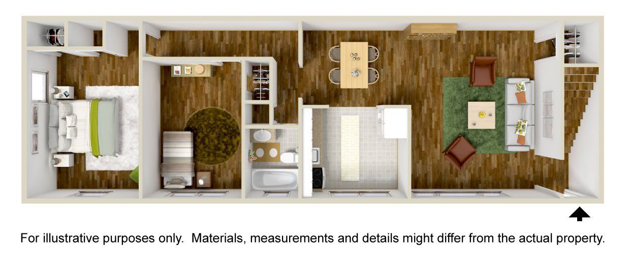 Two bedroom floorplan, 3D, with link to larger photo