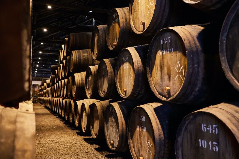 A row of bourbon bottles.