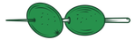 A cartoon drawing of two green olives with a toothpick attaching them.