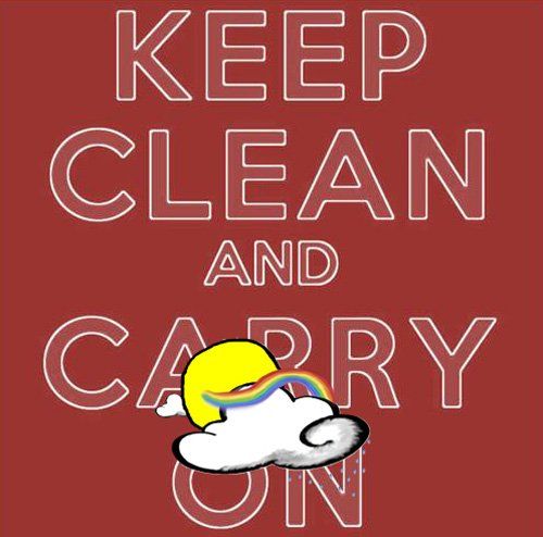 Keep clean and carry on image, with sunny rain housekeepers logo