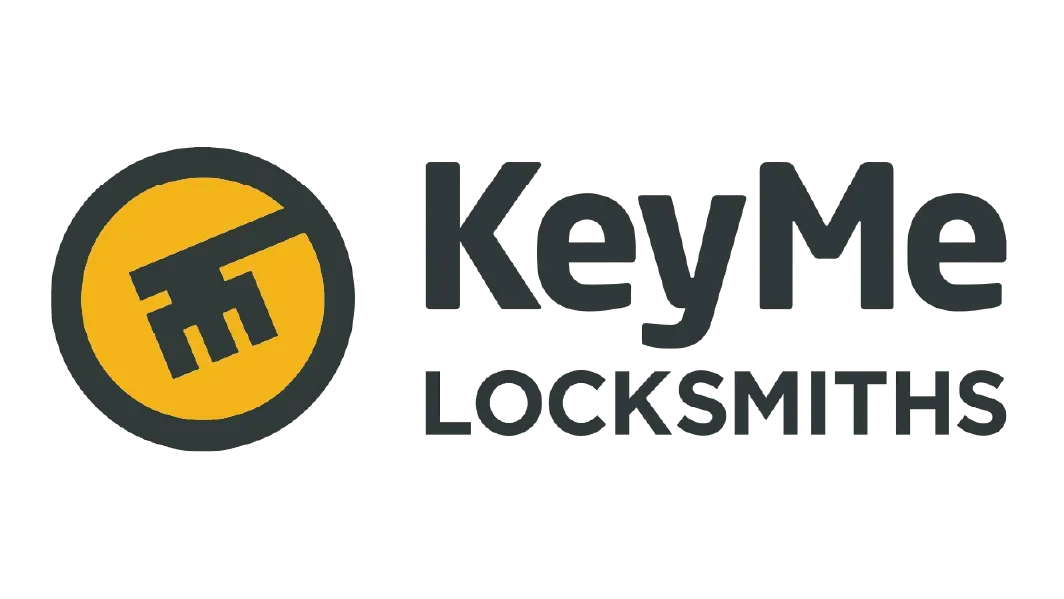 The logo for keyme locksmiths has a key in a circle.