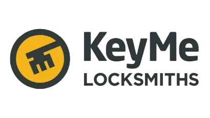 The logo for keyme locksmiths has a key in a circle.