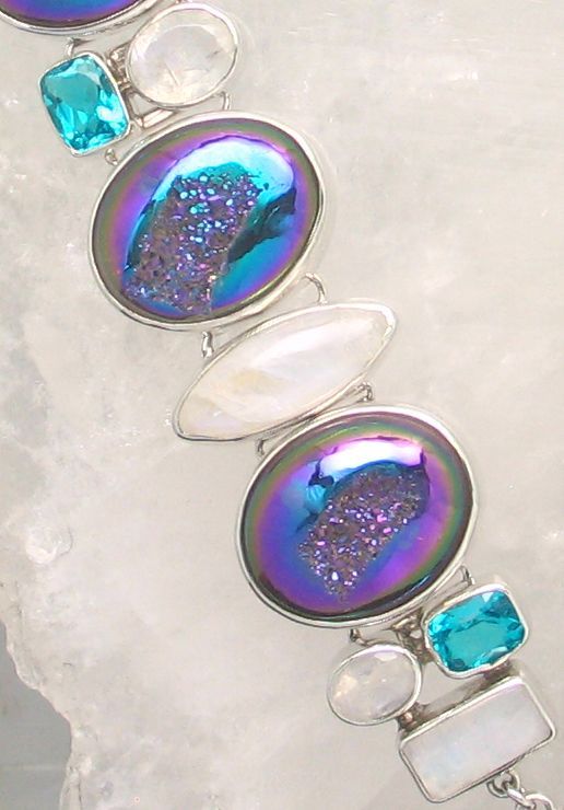 SB BR-002 MLT  (Quartz Druzy Rainbow Moonstone Paraiba Quartz)