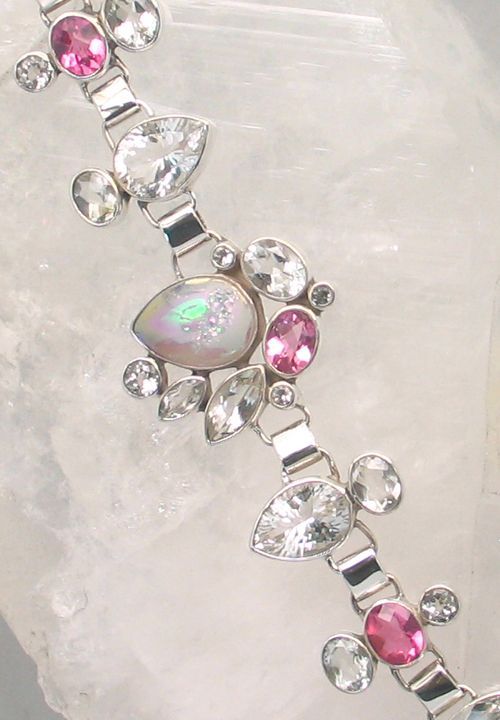 SB BR-032 MLT  (White Topaz, White Quartz, Pink Quartz, Quartz Drusy)