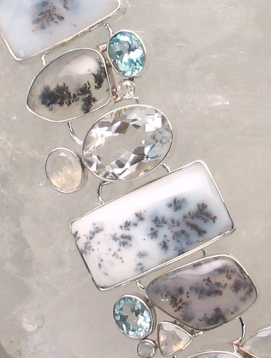 SB BR-058 MLT  (Dendritic Agate, Faceted Quartz, Blue Topaz, Rainbow Moonstone  (Reduced from $879.95)