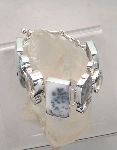 SB BR-058 MLT  (Dendritic Agate, Faceted Quartz, Blue Topaz, Rainbow Moonstone  (Reduced from $879.95)