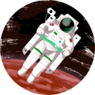 A cartoon illustration of an astronaut floating in space.