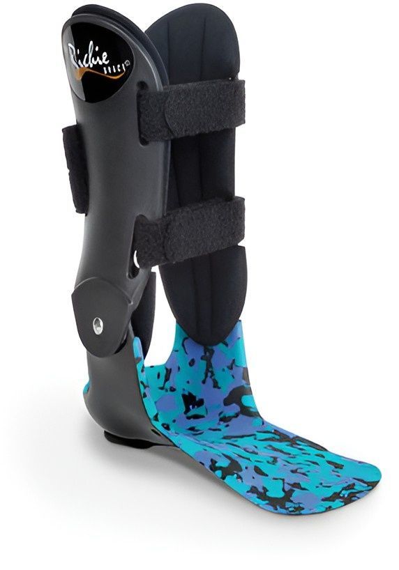 A Black Ankle Brace With a Blue Pattern on It — Hastings Podiatry Centre In Port Macquarie, NSW