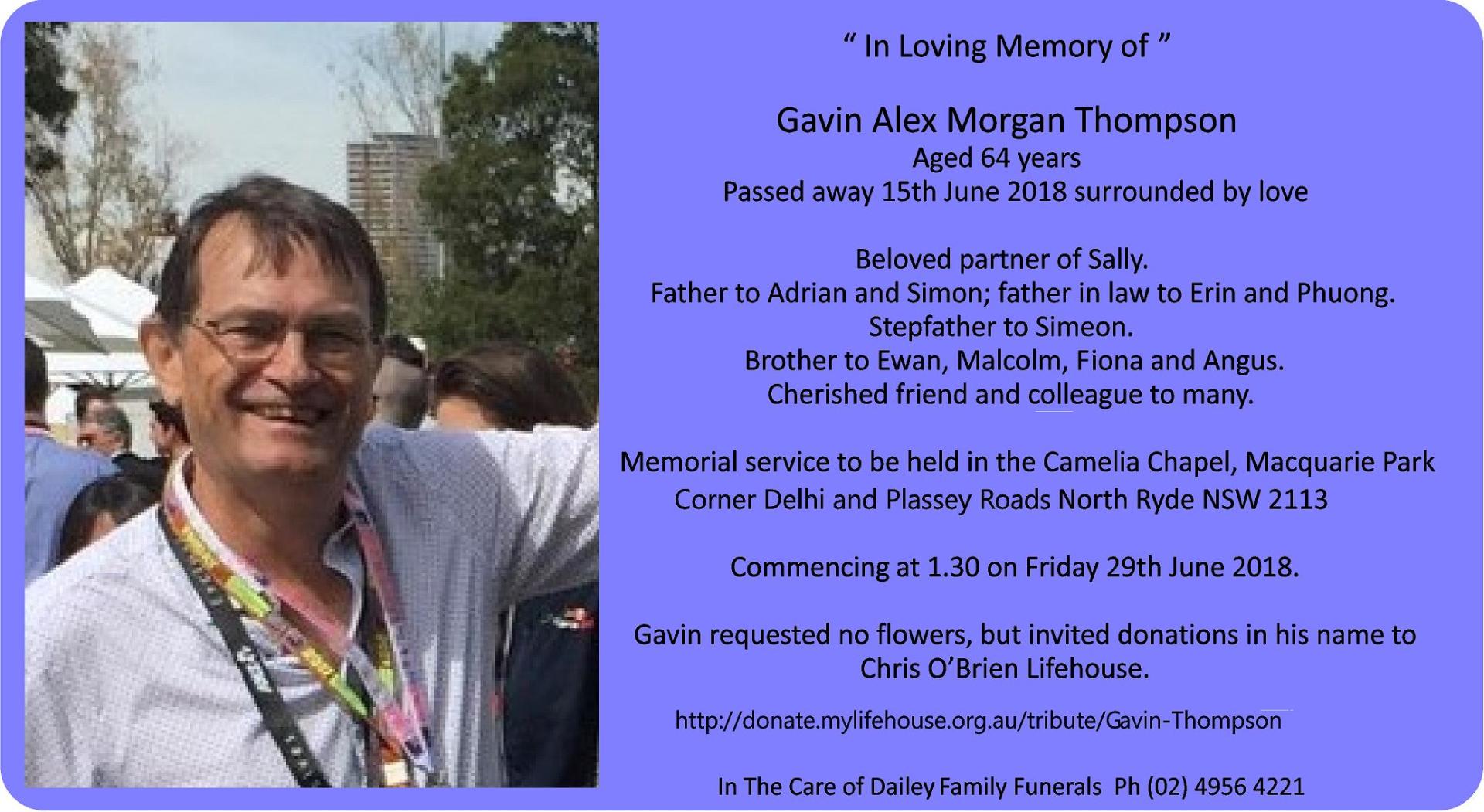 Gavin Thompson Obituary 