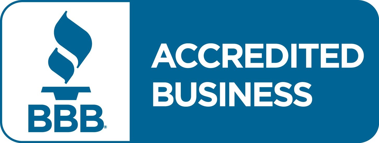BBB Accredited Business logo: blue torch symbol, white text on blue background.