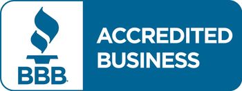 BBB Accredited Business logo: blue torch symbol, white text on blue background.