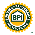 BPI seal: Green house icon within a yellow circle, text "Building Performance Institute Inc."