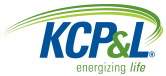 KCP&L logo with blue text and green swirl, "energizing life" tagline.