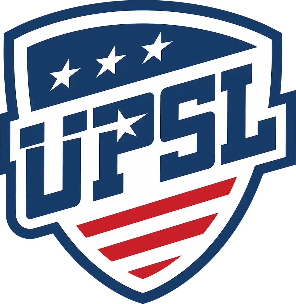 UPSL logo: Blue shield with three stars, red stripes, and 