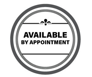 A black and white logo that says `` available by appointment ''