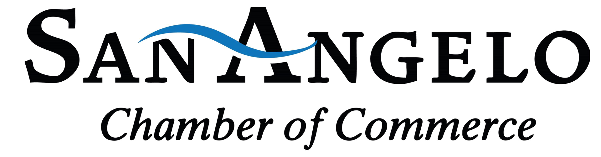 San Angelo Chamber of Commerce logo in black with a blue wave accent
