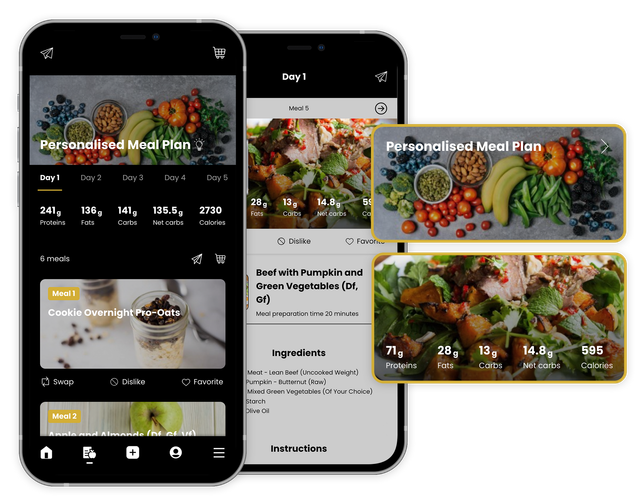 A phone with a meal plan on the screen