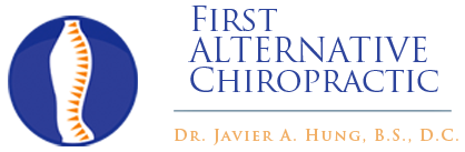 The logo for first alternative chiropractic shows a spine in a blue circle