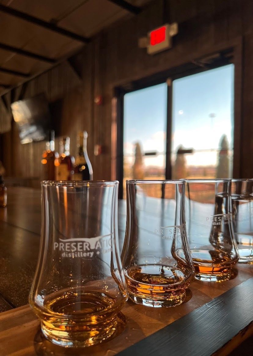 Unique Glenns Creek Distilling glasses on the bar