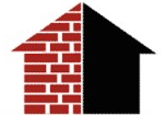 Logo di una casa rosso e nero con il lato sinistro a motivo di mattoni e il contorno del tetto e delle pareti nero.