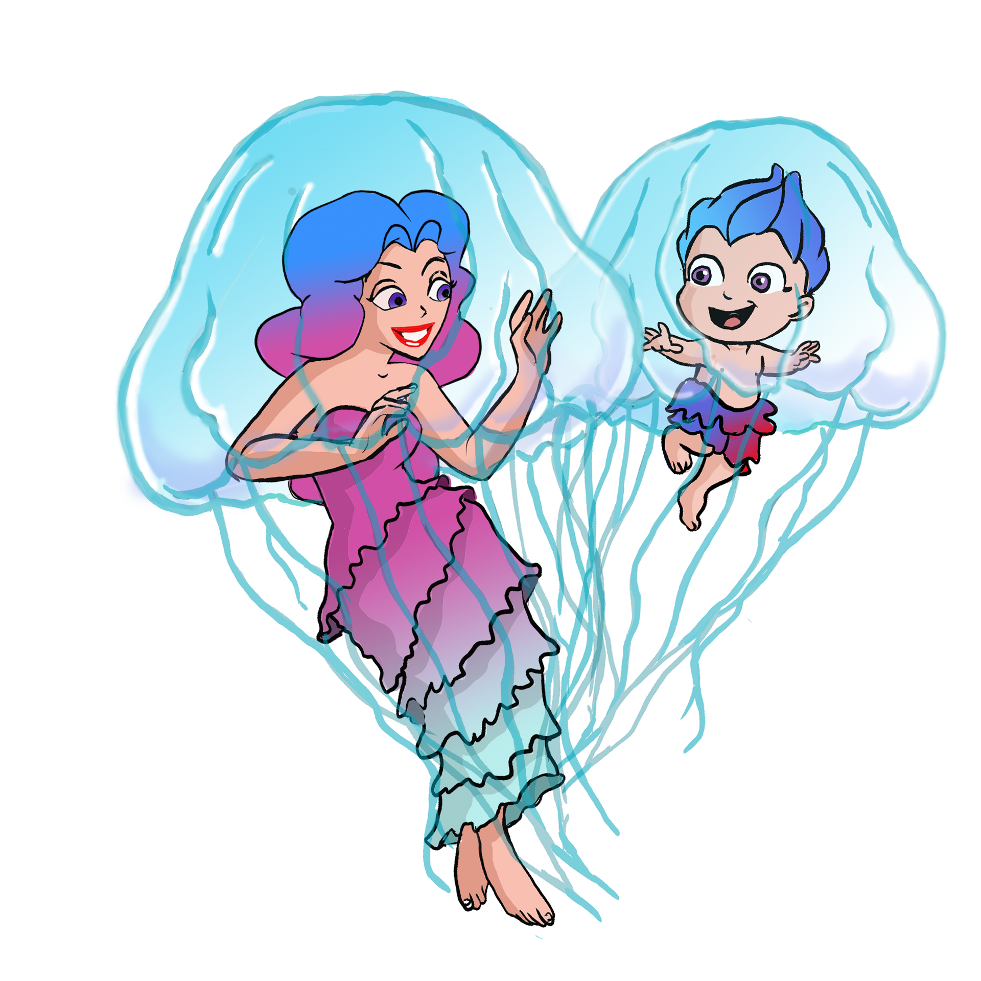 A cartoon jellyfish with a smiling face on a white background.