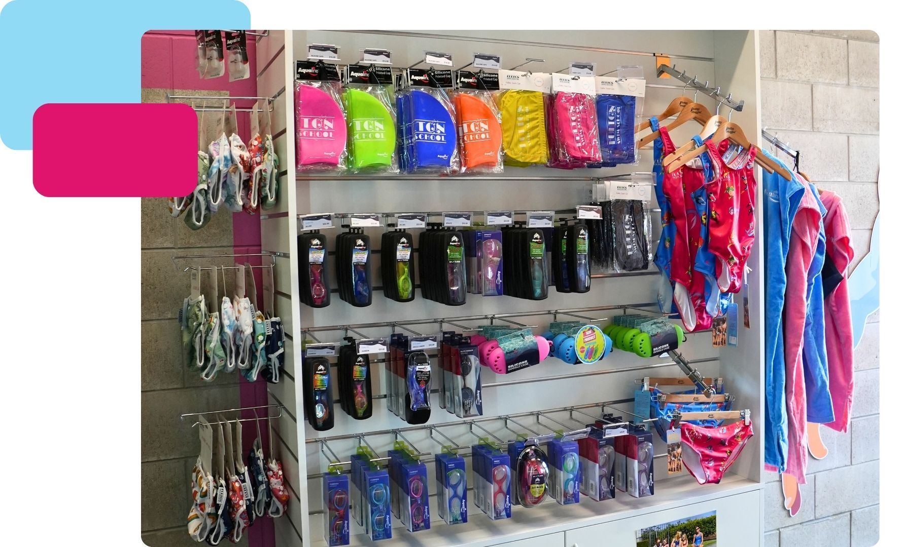 Goggles, swim caps, togs, towels, nappies for sale - Fulton Swim School