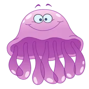 A cartoon jellyfish with a smiling face on a white background.