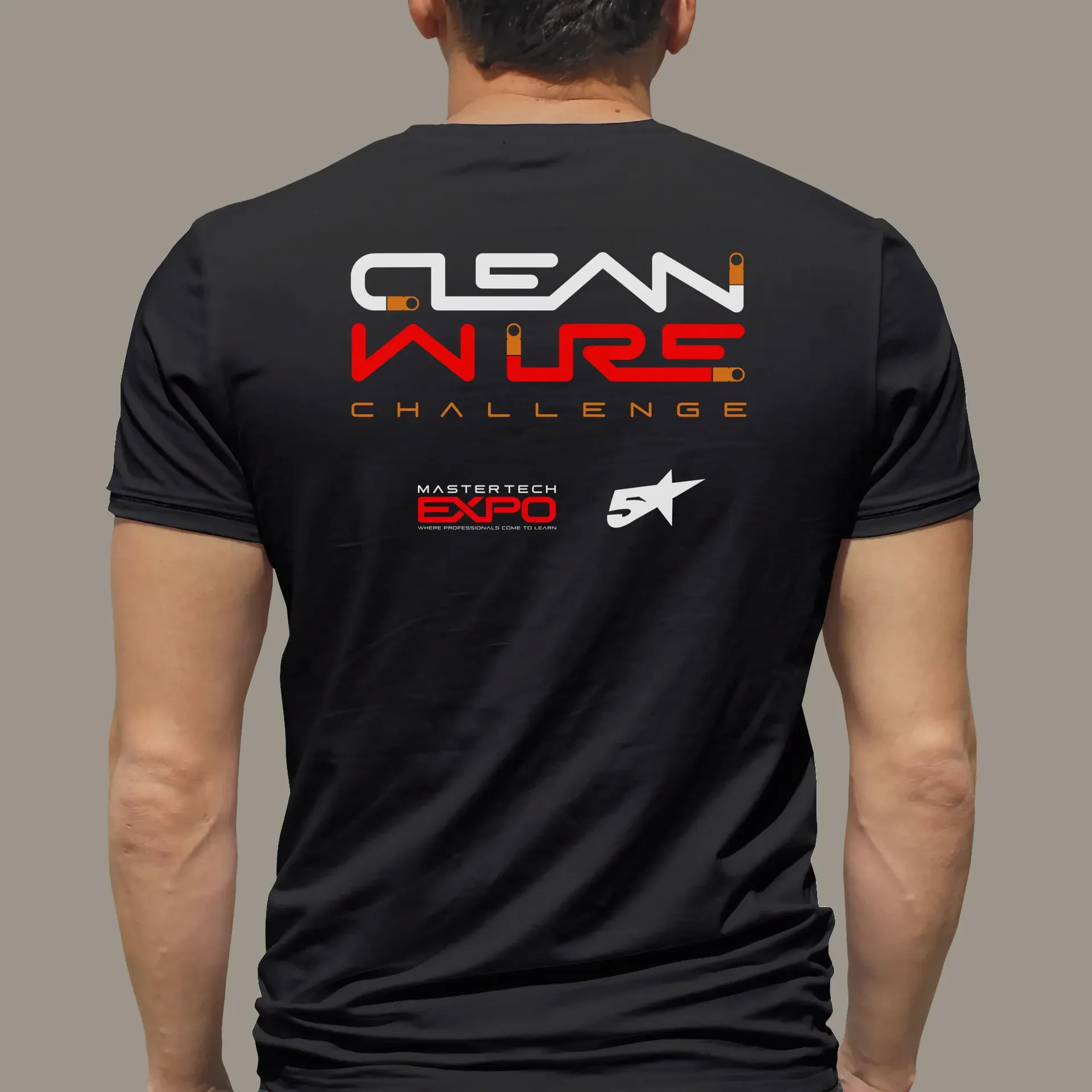 Black t-shirt with vertical text: 