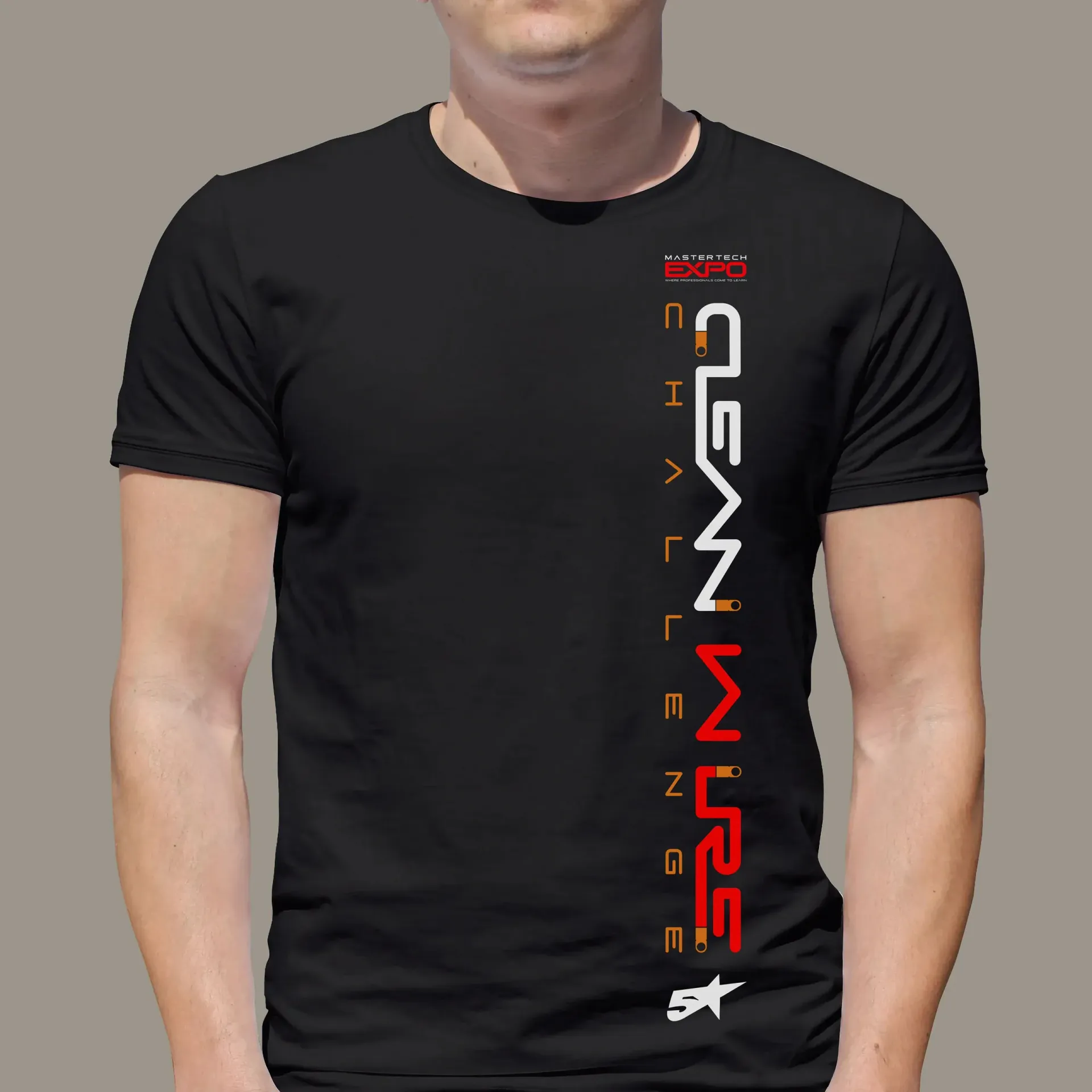 A man is wearing a black t-shirt that says cleanwire