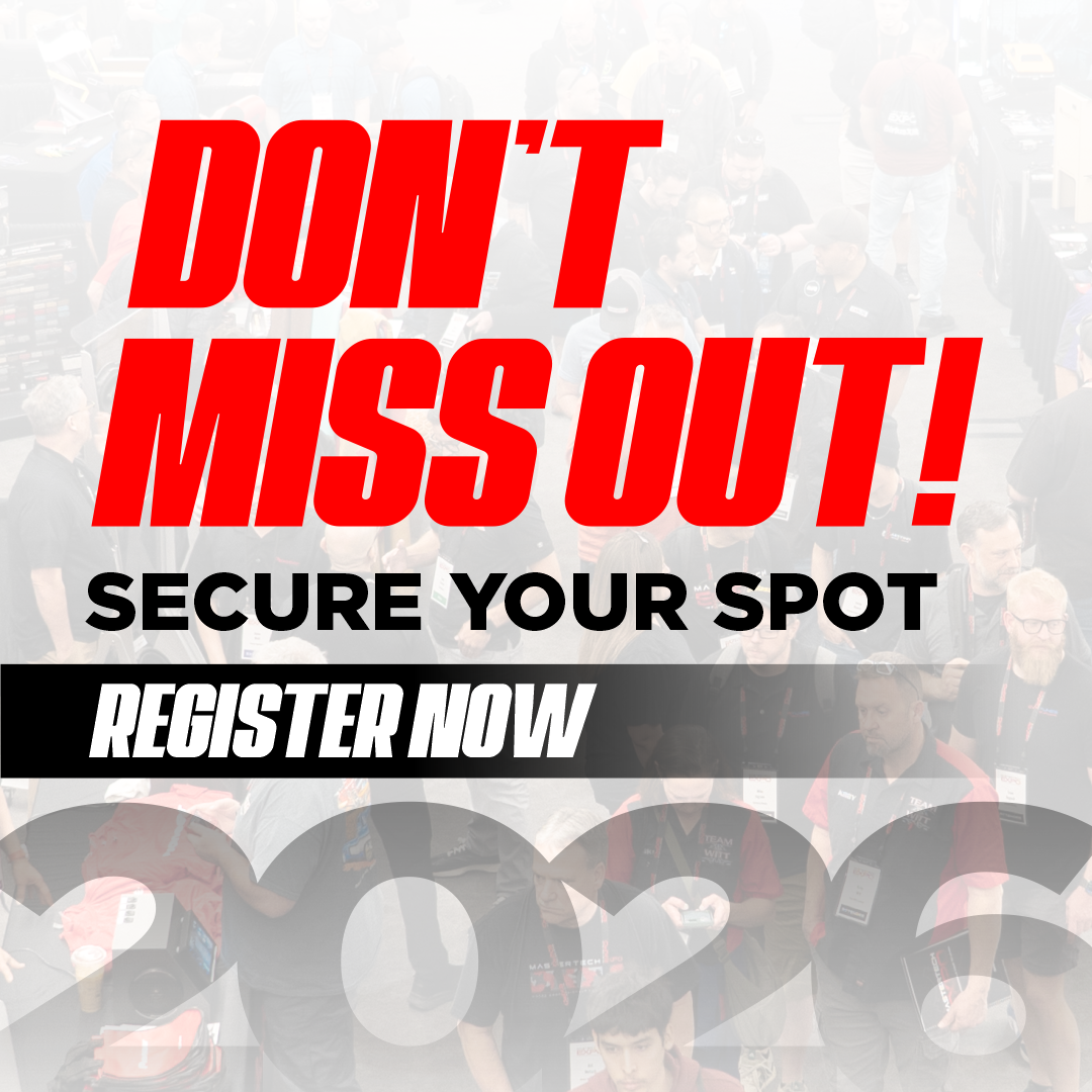 Red text on a blurred crowd: 