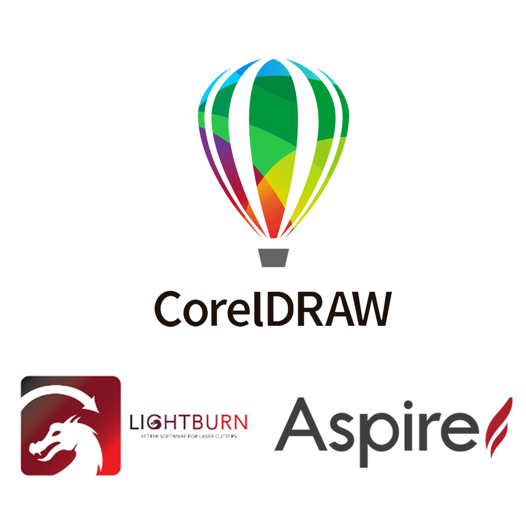The logos for coreldraw and aspire are shown on a white background.