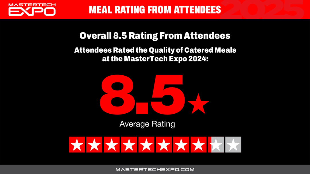 An advertisement for the master tech expo shows the overall 8.5 rating from attendees