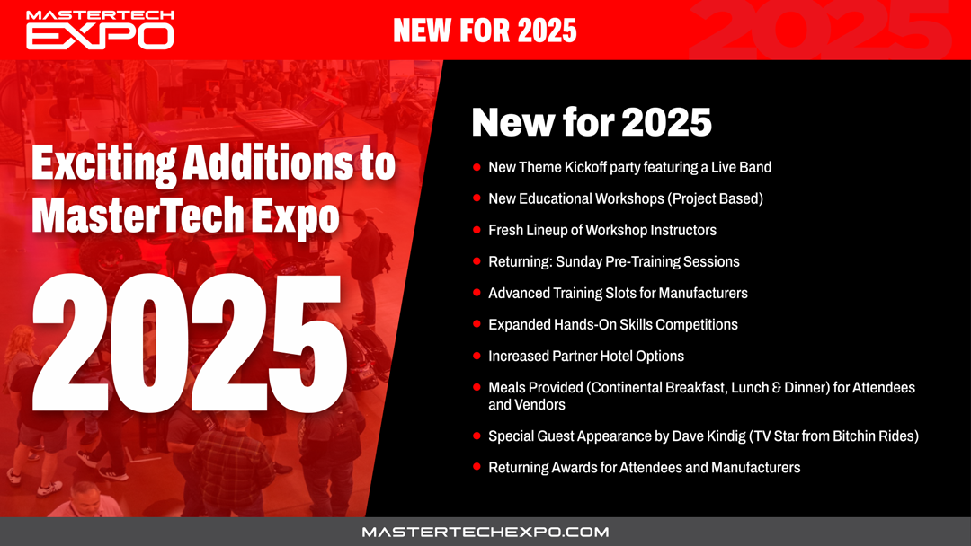 A poster that says exciting additions to master tech expo 2025