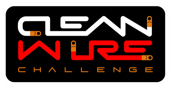 A black and red logo for clean wire challenge