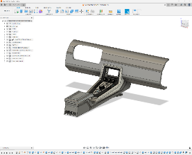 CAD model of a car dashboard and center console assembly, viewed from a slightly angled perspective.
