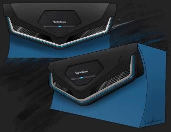 A drawing of a rockford fosgate speaker on a blue surface
