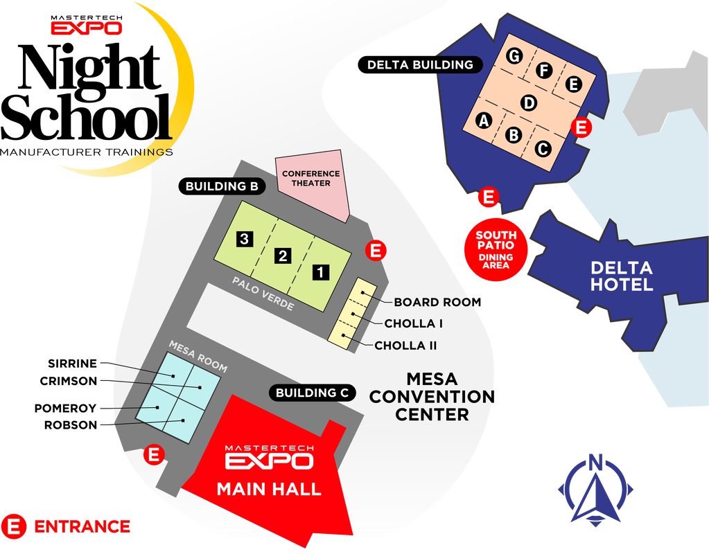 A map of the night school with the delta hotel in the middle