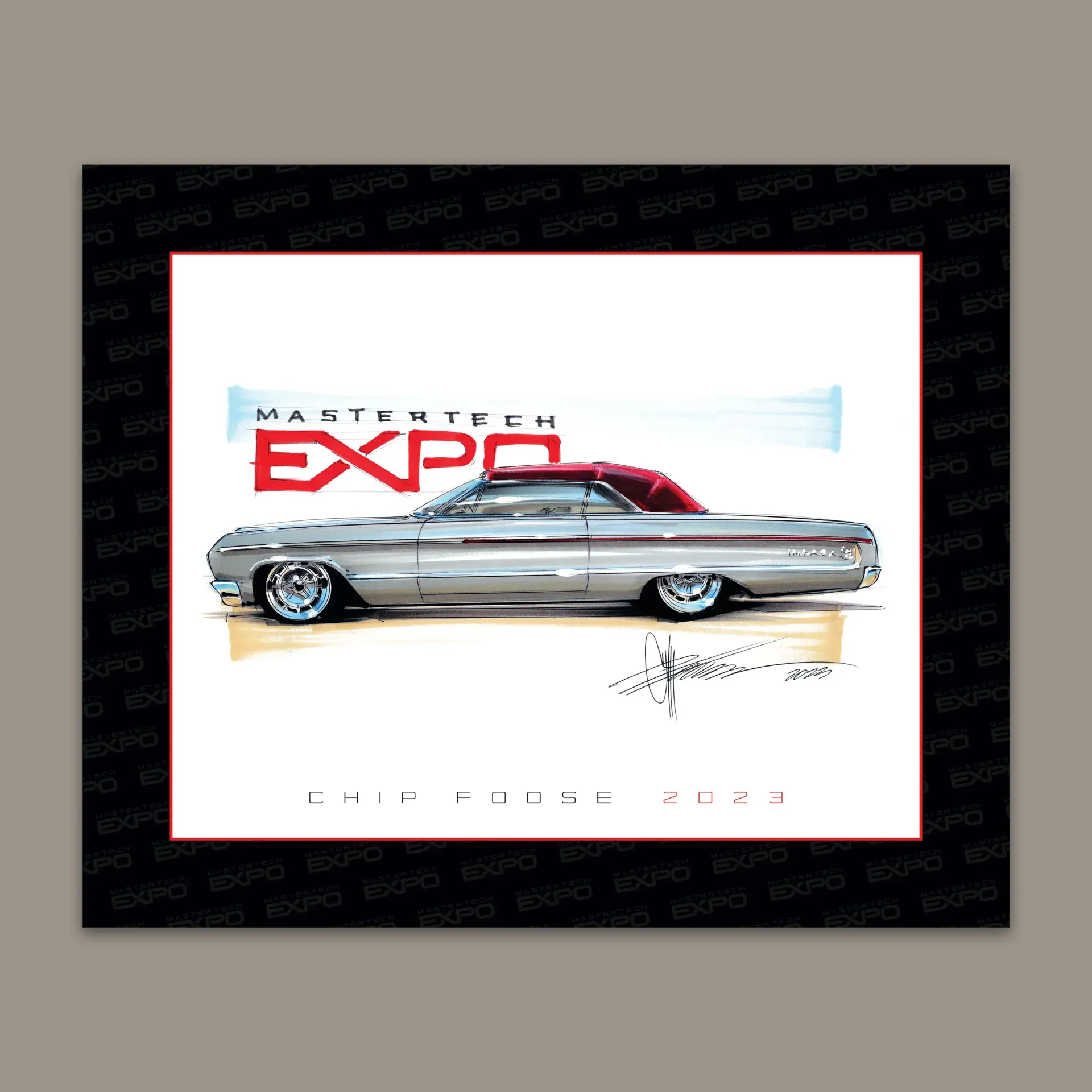 A drawing of a car with the word expo on it