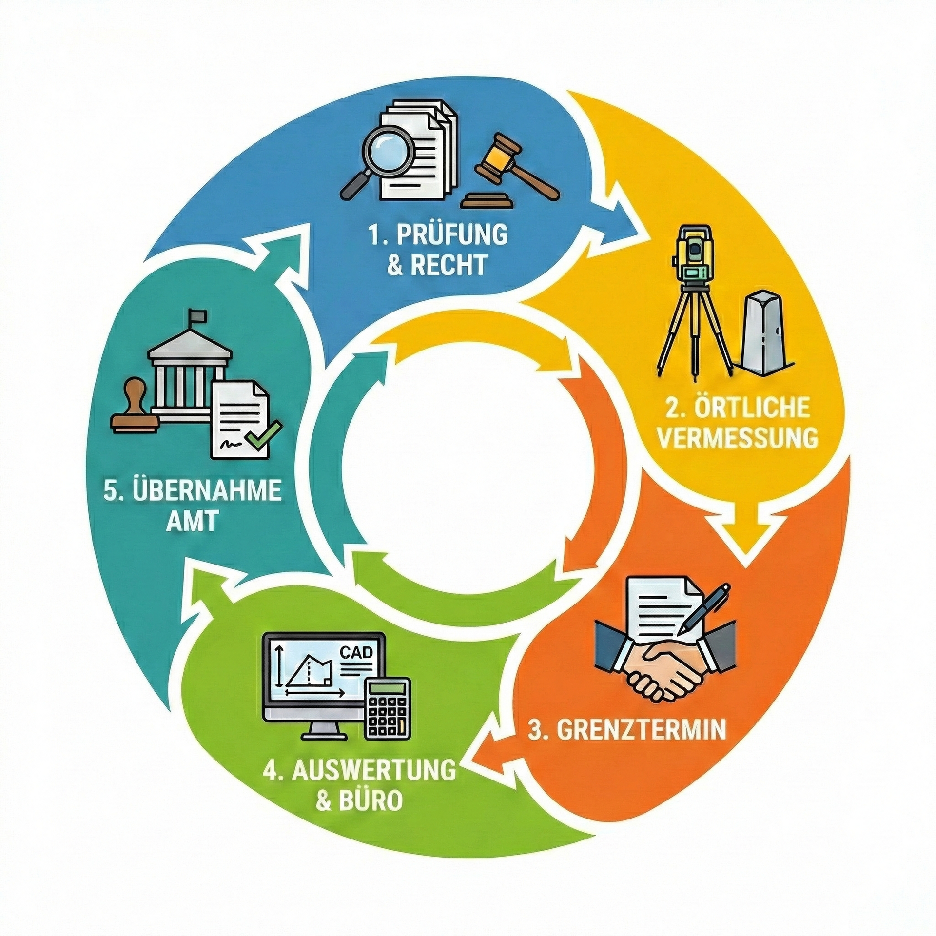 Kreisdiagramm: 5 Schritte der Teilungsveressung